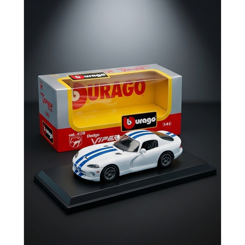 Bburago‎ Dodge Viper GTS Coupe White Blue Stripes 1/43 Diecast Model Car 4120